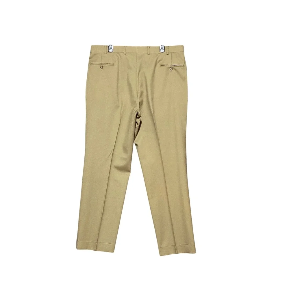 Jos A‎ Bank Mens 40x30 Tan Khaki 100% Wool Pleated Cuffed Dress Pants Trousers